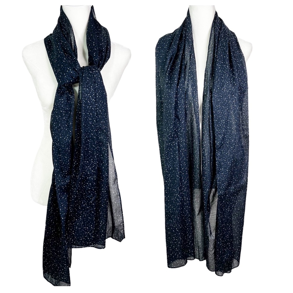 100% Cotton Navy Mini Dot Neck Scarf Wrap 79”x26”